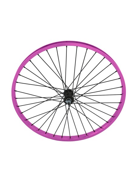 26 x 1.75 Alloy Front Wheel 36 Spoke 12gBlack 3/8 Axle Single Wall Purple.